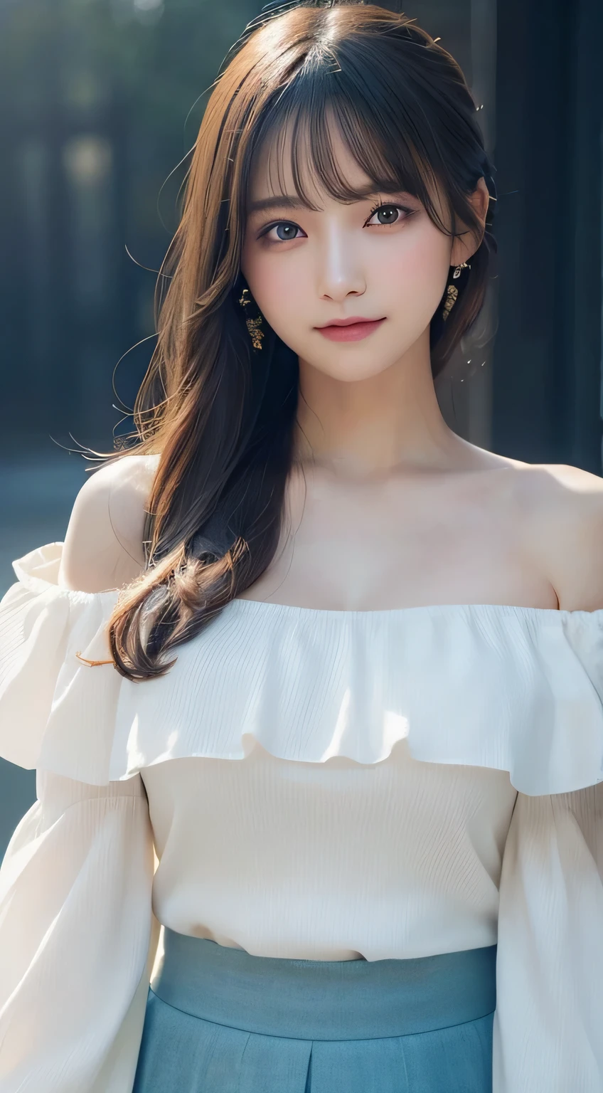 Innocent 16 year old girl、((random color off shoulder blouse,skirt,dramatic pose)),cute face,bright eyes,tear bag,shy smile,shortcut,bed background,RAW photo, (8K、highest quality、masterpiece:1.2)、(intricate details:1.4)、(realistic:1.4)、octane rendering、Intricate 3D rendering Super detaileded, soft light in the studio, rim light, vivid details, Super detailed, realistic skin texture, face, beautiful detailed eyes, Highly detailed CG Unity 16k wallpaper, compensate, (detailed background:1.2), shiny skin, whole body、Draw from head to foot、cleavage,((skirtをめくって立つ))