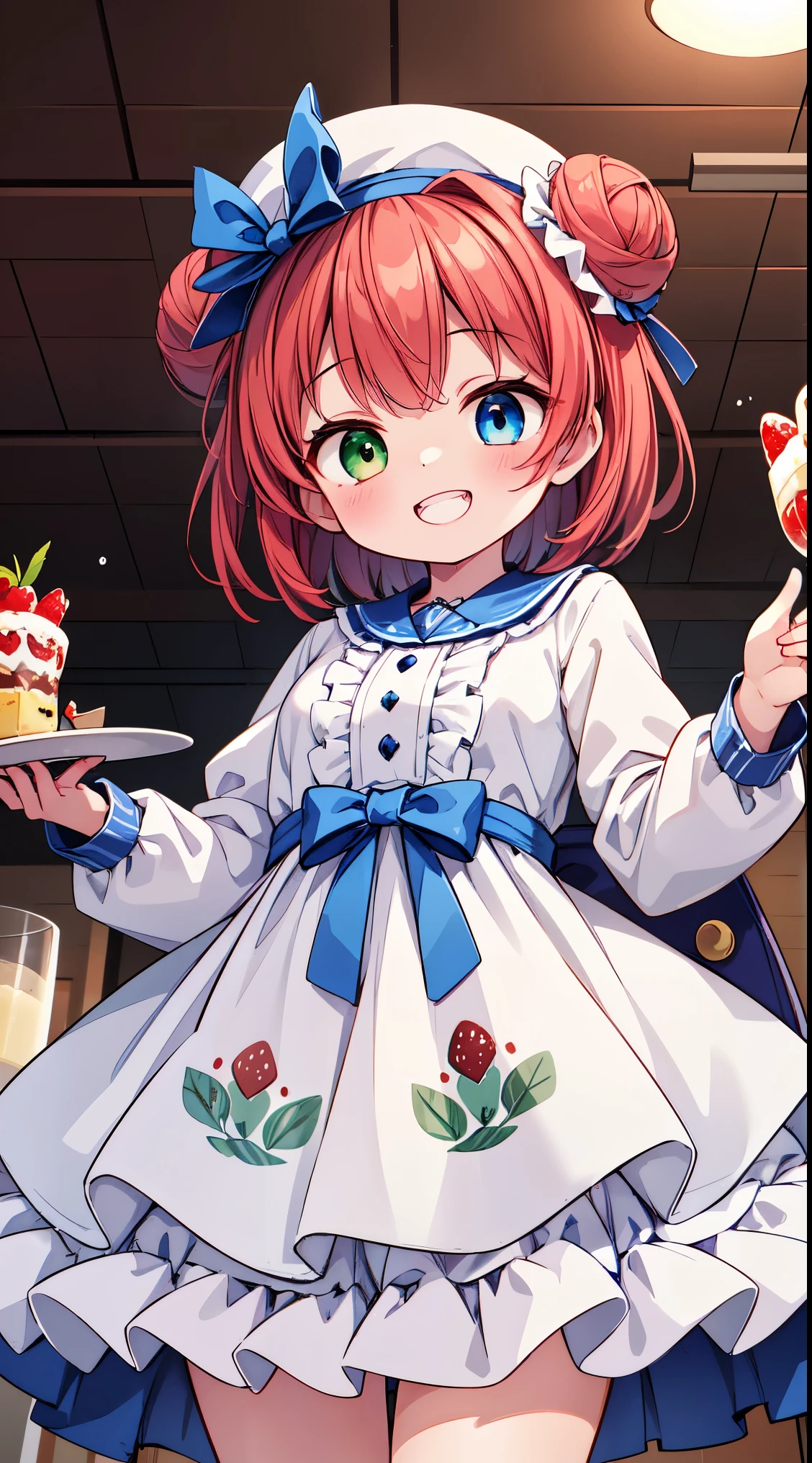 (8k, best quality, masterpiece:1.2),(best quality:1.0), (ultra highres:1.0), watercolor,


BREAK,  1 beautiful girl, (kawaii:1.5), (Chibi: 0.8), (kawaii: 1.5), (Lori: 0.5), (17 years old girl), BREAK(Red hair, short-hair,Two buns hair:1.4),(:D,grin:1.3),( Heterochromia,The blue eyes,The green eyes, Eye Highlights,The first hyperfine stars:1.45), star the eye silhouette thick eyelashes, naked boobs double eyelids:1.2),(de pele branca), (The best smile,:D:1.45),
BREAK, train,station,(a girl), platform, snow, BREAK, (dessert motif inspired:1.2), white lace, (closed collar long-sleeved blouse:1.2) with frilled and ribbon, a volumey pannier under a (dessert-pattern long dress:1.6) with (lots of layered frills:1.2) and ribbons, (lace ruffle socks:1.2), dessert-themed accessories, hat, platform shoes,


BREAK,wakame,wakame,wakame,(Cowboy Shot,from below:1.4), 


BREAK,(Blurry background:1.3),(absurderes, hight resolution, Super Detail Art),cel shading,Clear Color, Lonely optical effect, Beautiful pictures, Bright glow, mystic atmosphere,(Close-up of girl:1.1), Mystical light particle effect,manga influence, clean line drawings, 