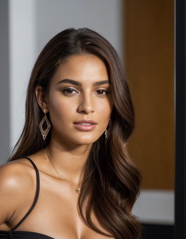 21-year-old Brazilian supermodel presents Latin face and body, en Paris, Ultra detailed facial and body expression, desnuda, naked, melena negra y lisa, Symmetrical physiognomy, correct physiognomy, reflejo de los ojos, Piel ultra detallada,realistic facial expression, pechos naturales y grandes, escote pronunciado, ropa interior negra de cuero, belleza asombrosa usando ((ropa interior, de cuero negro,)) colores vivos,florecimiento vibrante, colores vibrantes, modelagen superdimensionada, largo, apply modern design (Single Shoulder:1.2) acabados detallados, posando para foto editorial de revista de moda en (ambiente de ciudad de Paris), Recargado, corriente, Entorno ultra realista, Cinenatic lighting, rayos de sol, Capa de zoom, Vista a 10 metros, cuerpo entero, Foto estilo editorial de revista, Aspecto ultrarrealista, (tiro a distancia),capturado con Sony + Sigma 24-70mm 2.8 puesta de sol de BTS, Gran angular, Arrenesso longo, panorama, foto macro, y Angular, preciso, super detail, preciso, anatomically correct, (8k UHD:1.2),(ultrarrealismo:1.2 )(foto realismo:1.2)mejor calidad, Super professional detailed editing in Adobe Photoshop.