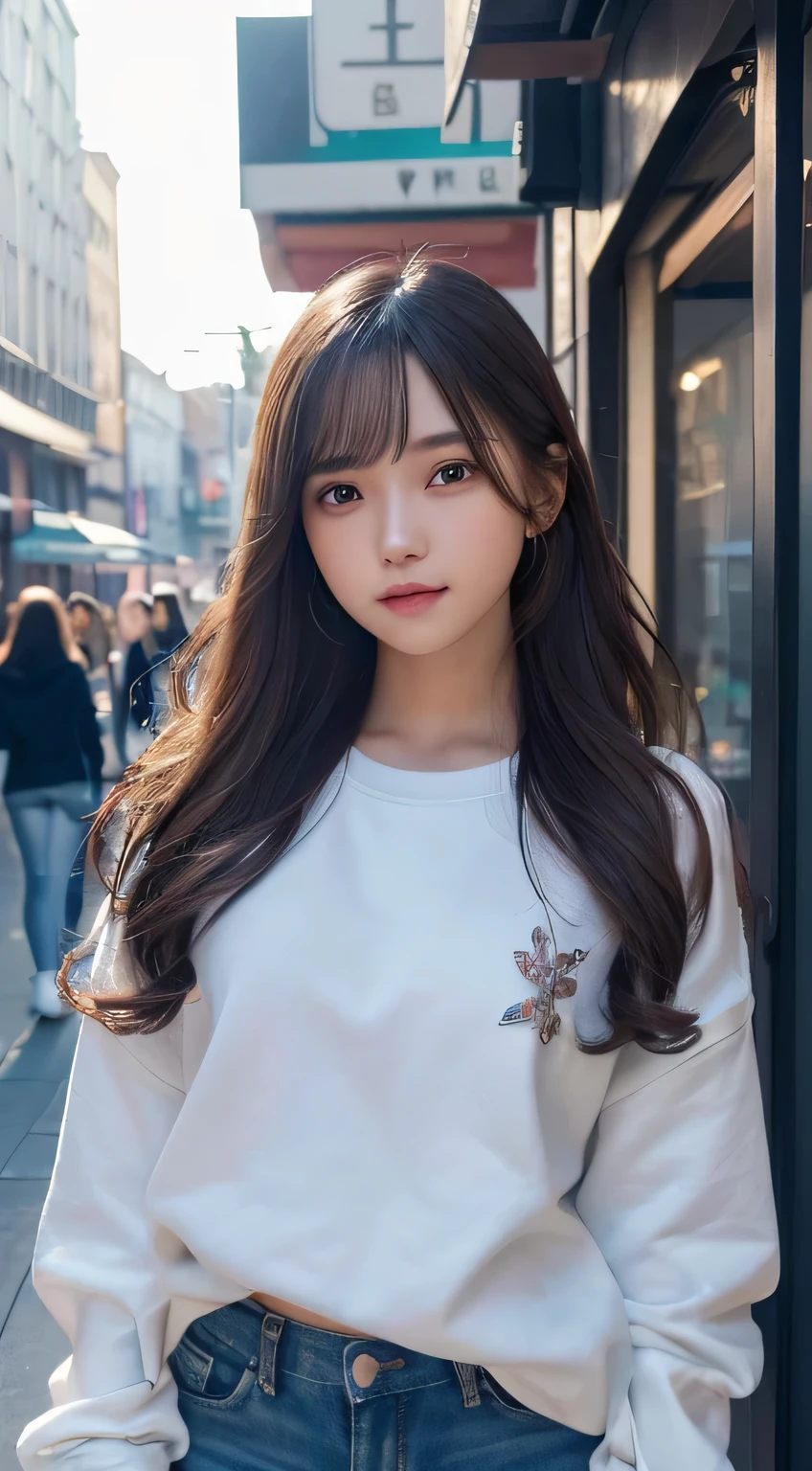 Innocent girl、((Random color oversized sweatshirt,random shorts,Reduce visible area of shorts,dramatic pose)),cute face,bright eyes,tear bag,shy smile,shortcut,Cafe background,RAW photo, (8K、highest quality、masterpiece:1.2)、(intricate details:1.4)、(realistic:1.4)、octane rendering、Intricate 3D rendering Super detaileded, soft light in the studio, rim light, vivid details, Super detailed, realistic skin texture, face, beautiful detailed eyes, Highly detailed CG Unity 16k wallpaper, compensate, (detailed background:1.2), shiny skin, whole body、Draw from head to foot,((stand,Thighs are visible))