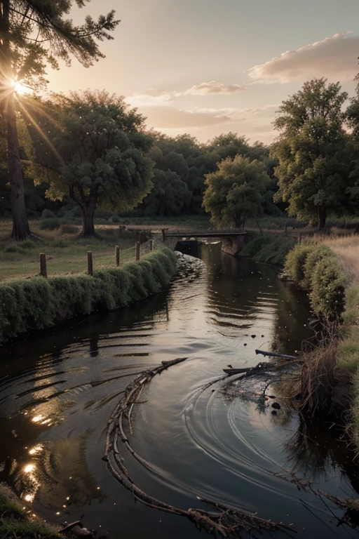 RAW photo of the landscape,Dead vines, old trees, and crows,Small bridges and flowing water,Ancient road west wind thin horse,Sunset,Broken intestines are at the end of the world,Inspired by the Tang dynasty poet Ma Zhiyuan,small detailed,realisticlying,Ultra-realistic photos,8K UHD,Digital SLR,softlighting,high high quality,filmgrain,Fujifilm XT3,(tmasterpiece)