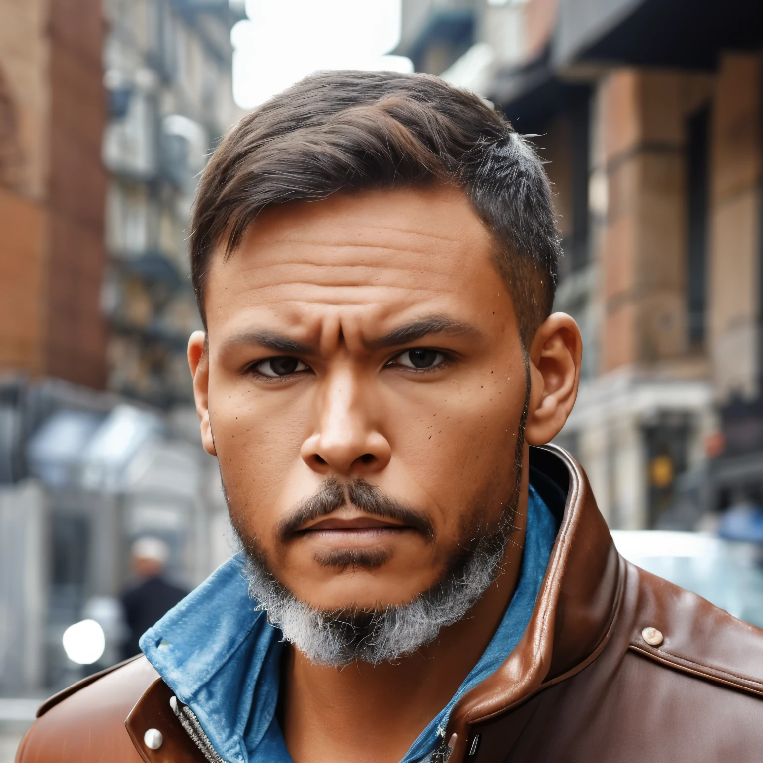 Portrait photo of a handsome male full body photo, perfect eyes, wearing a shabby mecha coat, ((light bokeh)), intricate, (steel metal [rust]), elegant, sharp focus, photo by Greg Rutkovsky, soft lighting, bright colors, masterpiece, (street)), detailed realistic face, close-up of the face