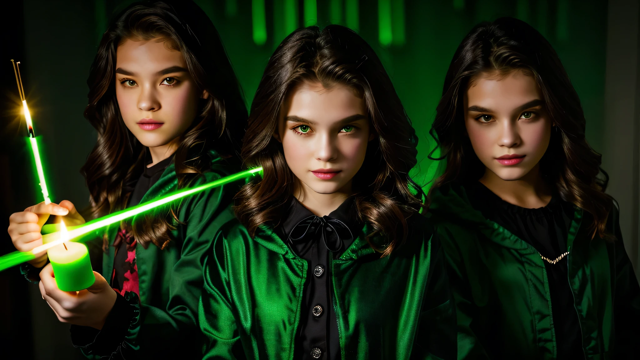KIDS GIRLS vampire green clothes. and candles AND WOLF , GREEN LASER