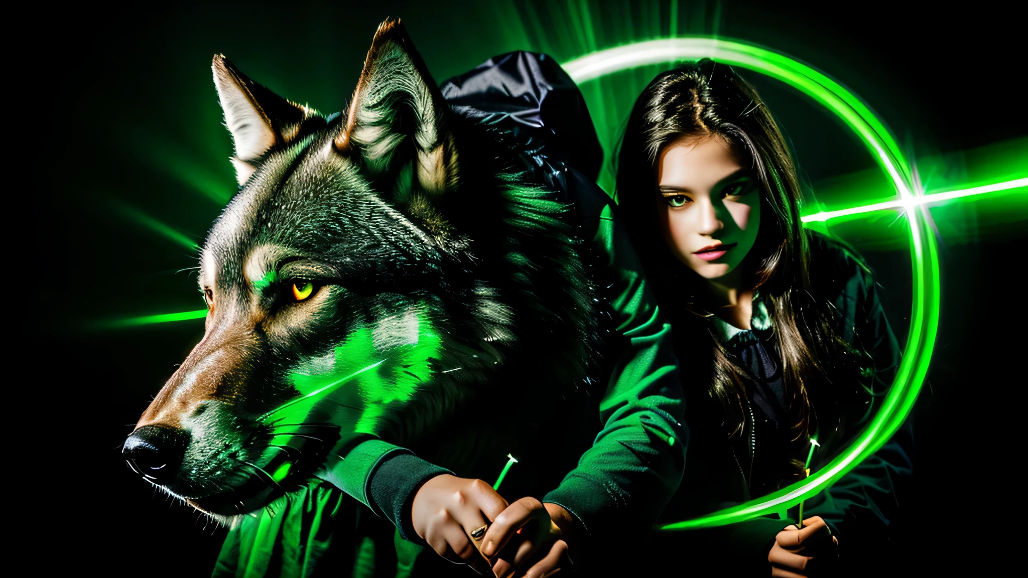 KIDS GIRLS vampire green clothes. and candles AND WOLF , GREEN LASER