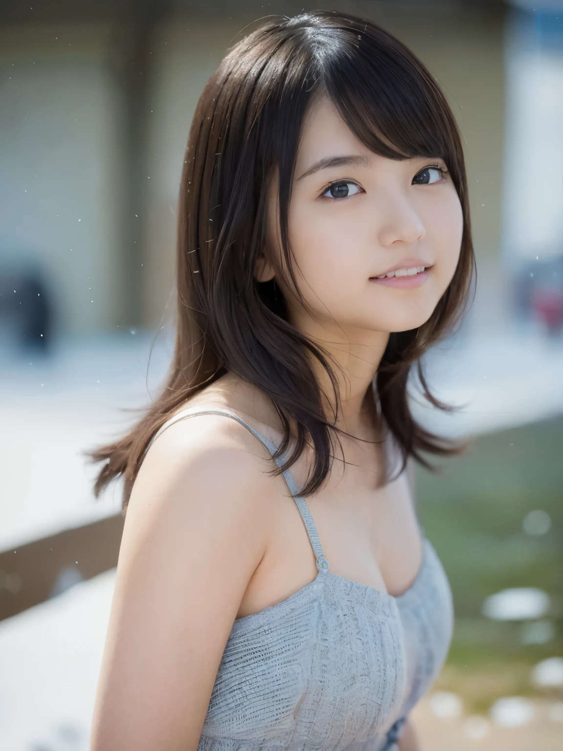 (highest quality,4K,High resolution,masterpiece:1.2),super detailed,realistic:1.37,美しくfine eyes,beautiful detailed lips,highly detailed eyes and face,long eyelashes,down coat,mini pleated skirt,innocent smile,rosy cheeks,railway platform,like々しいgirl,thighs,lively atmosphere,snow scene,Short haircuts、random pose, mix 4, (8K, RAW photo, highest quality, masterpiece: 1.45), (realistic, photorealistic: 1.37), one girl, cute, Ski resort, snowfall, professional lighting, photon mapping, radio city, Physically based rendering, gradient black hair, gray hair, short curly hair, good looking, girl, whole body, ski wear, high quality photos, High resolution, 1080P, (clean face), (Detailed facial description), (detailed description of hands), (masterpiece), (Detailed CG), extreme light and shadow, messy hair, masterpiece, Rich details, (detailed facial features), (highest qualityの写真), (masterpiece), (fine eyes), look in front of you, thin clavicle, ((Moderate)),big smile