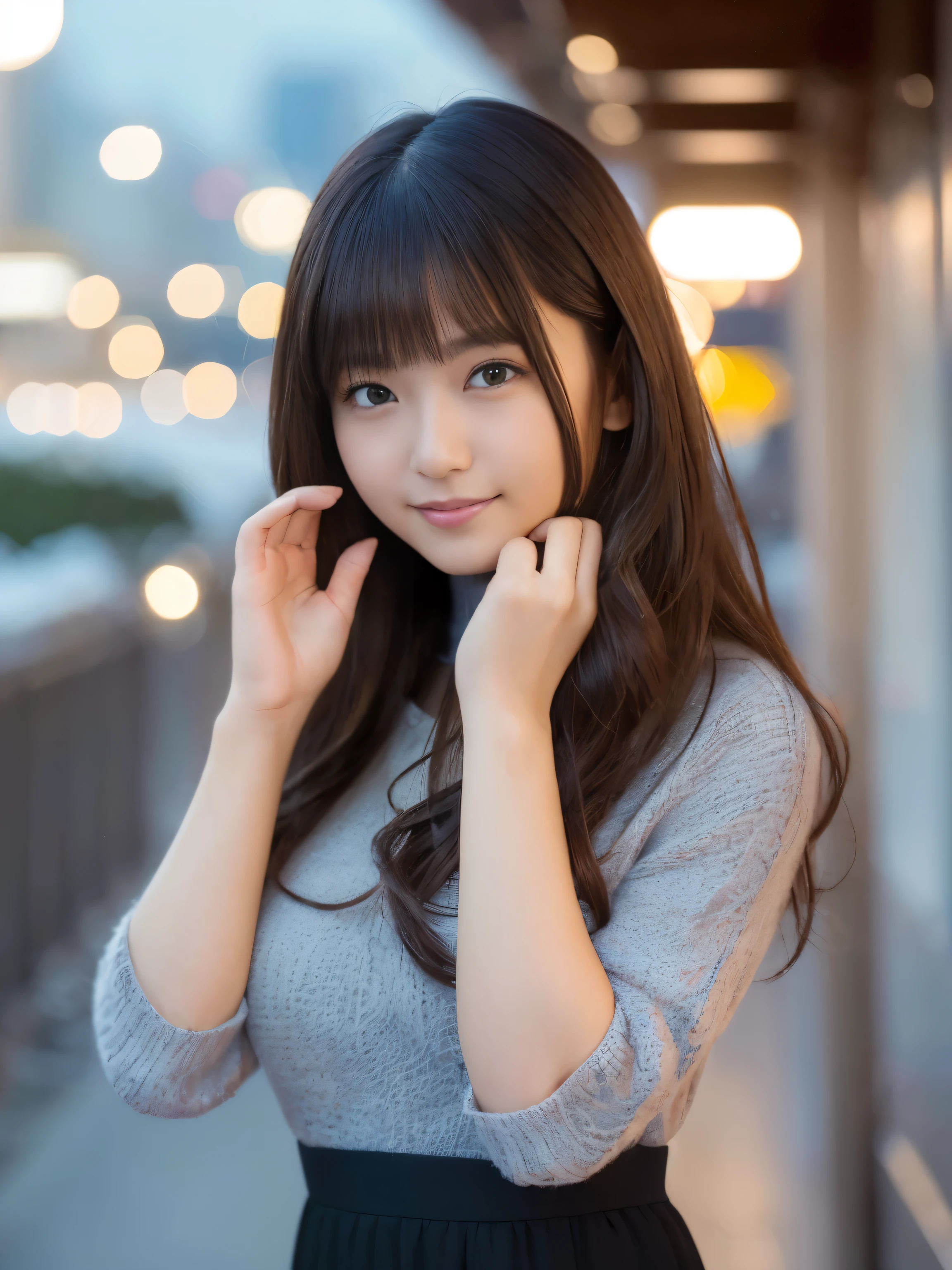 (highest quality,4K,High resolution,masterpiece:1.2),Super detailed,realistic:1.37,美しくfine eyes,beautiful detailed lips,highly detailed eyes and face,long eyelashes,down coat,mini pleated skirt,innocent smile,rosy cheeks,railway platform,like々しいgirl,thighs,lively atmosphere,snow scene,Short haircuts、random pose, mix 4, (8K, RAW photo, highest quality, masterpiece: 1.45), (realistic, photorealistic: 1.37), one girl, cute, Ski resorts, snowfall, professional lighting, photon mapping, radio city, Physically based rendering, gradient black hair, gray hair, short curly hair, good looking, girl, whole body, ski wear, high quality photos, High resolution, 1080P, (pretty face), (Detailed facial description), (Detailed explanation of hands), (masterpiece), (Detailed CG), extreme light and shadow, messy hair, masterpiece, Rich details, (detailed facial features), (highest qualityの写真), (masterpiece), (fine eyes), look in front of you, thin clavicle, ((Moderately)),big smile、winter coordination、Fluffy muffler、Bear ears、mini skirt、ponytail hairstyle、burst into laughter