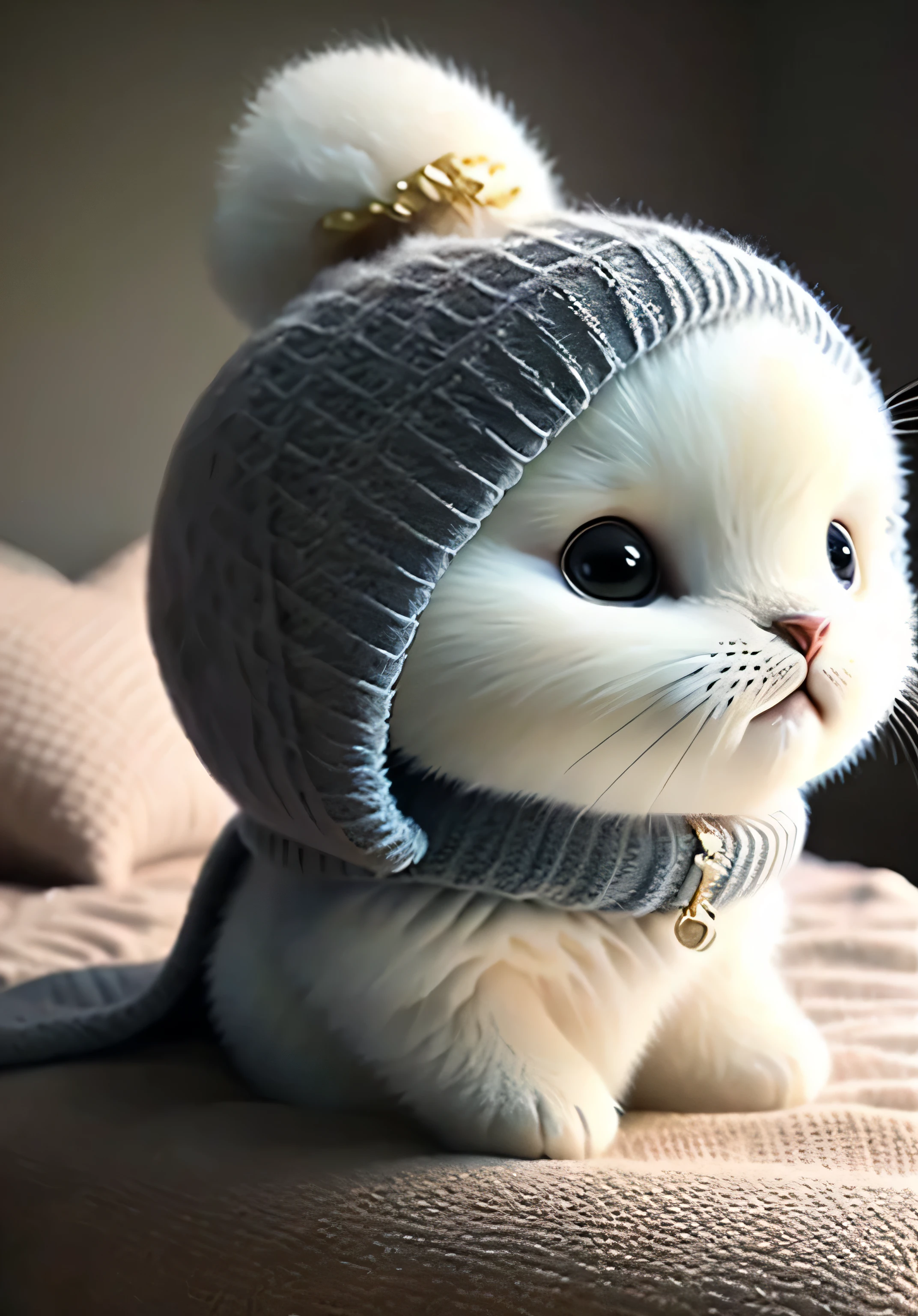 An eighteen-year-old boy sat on the bed，A golden puppy lies on the bed，Silver gradient kitten on head