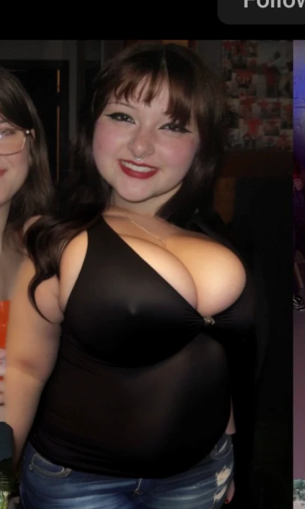 arafed image of a woman and a man posing for a picture, taken in the late 2000s, taken in the mid 2000s, taken in the late 2010s, taken in night club, around 1 , taken in the 2000s, non blurry, Big tits, huge tits, no clothes, sexy, cute, wide hips, thick thighs, pear-shaped body, minimal clothes, thick, bbw, chubby stomach, thick nipples, nipple piercings, large areola, hard nipples, piercing through shirt, nipples hard through shirt, busty, major cleavage, naked, ripping through top, boobs spilling over sides, bra too tight, giant tits, extra wide hips, upper body zoom in
