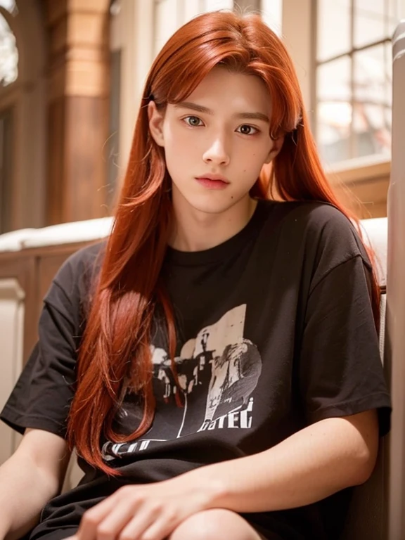 Red hair, red and yellow eyes, 18 years old guy, real hair