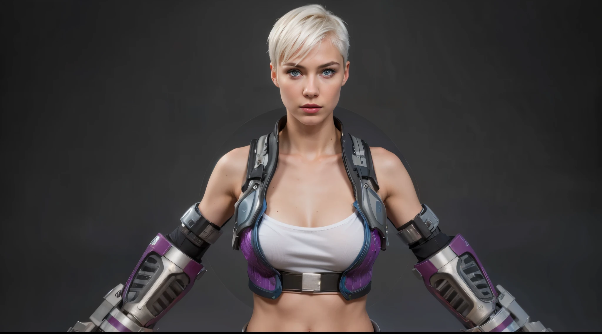 (masterpiece),(best quality:1.0),(ultra highres:1.0), closeup, 1 girl, sexy girl, detailed beautiful, face focus, tomboy, skinny, blue eyes, short hair, norway face, wallpaper 8k, (white colorful hair), beautiful woman, makeup, full body