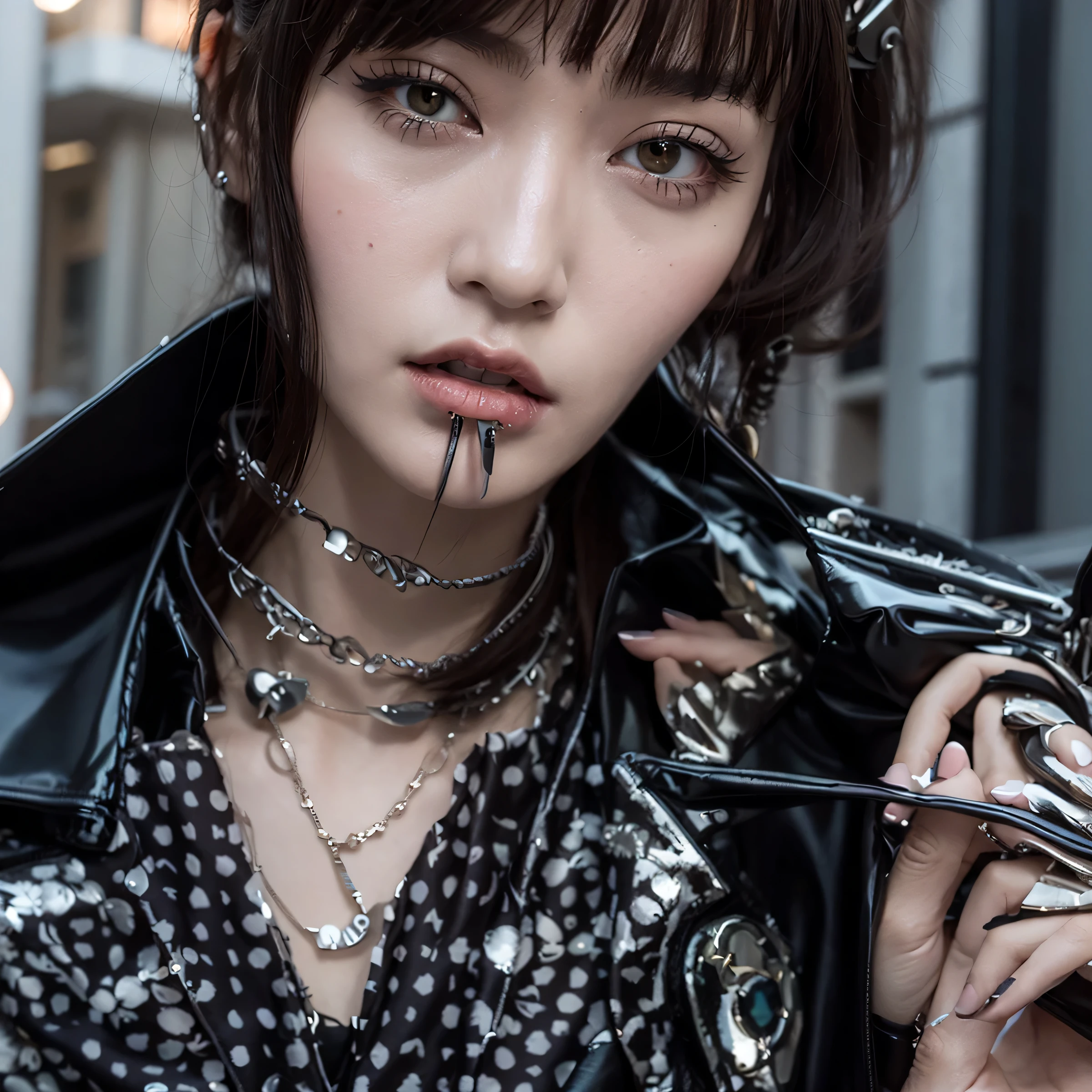 standing in street, with modern gothic fashion style
