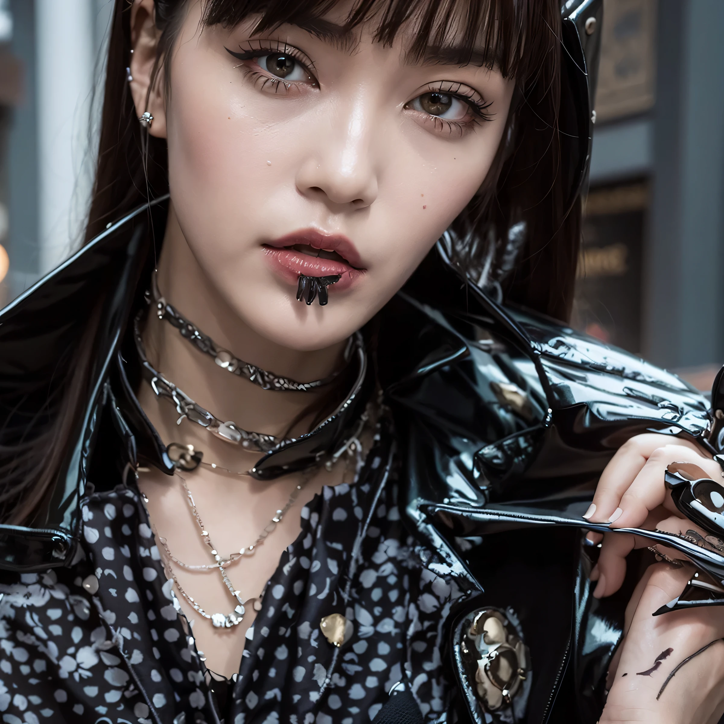 standing in street, with modern gothic fashion style