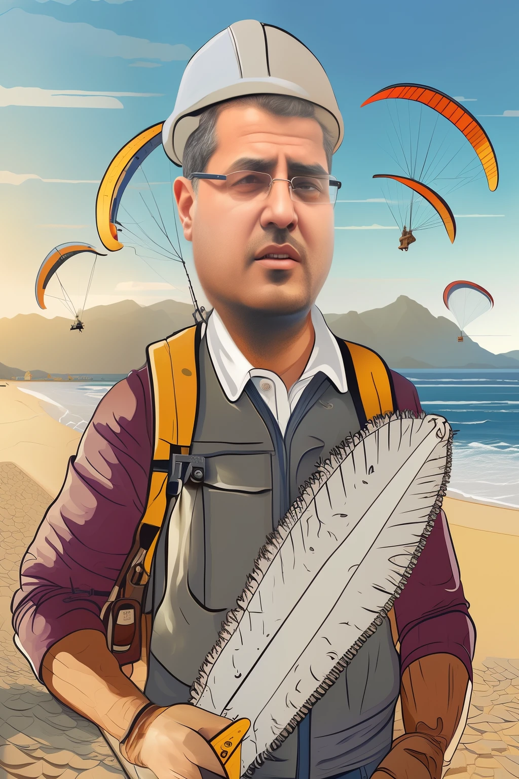 there is a man with a saw and a helmet on, emad mostaque, aykut aydogdu, encho enchev, inspired by Arthur Sarkissian, riabovitchev, viktor antonov, nekro petros afshar, tony sart highly detailed, aykut aydogdu zener, sakimichan frank franzzeta