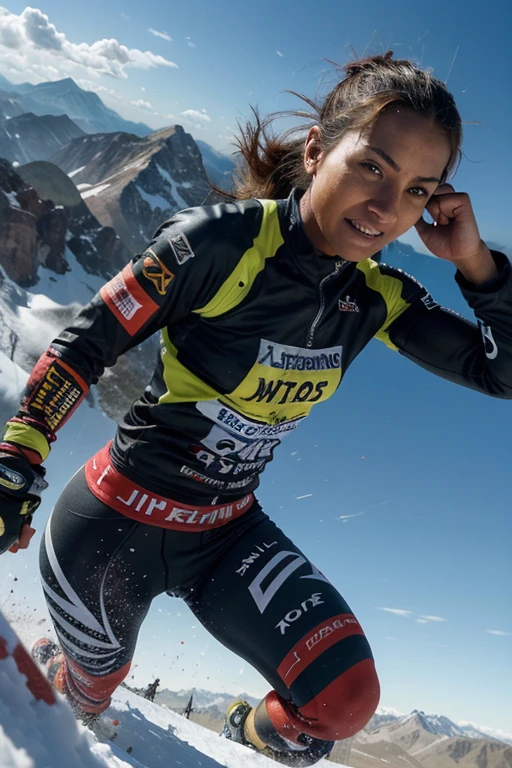 Capture the indomitable spirit of extreme sports in an epic, motivational image. Visualize an intrepid athlete conquering a daring challenge, facing a stunning landscape and overcoming physical limits. Transmita a adrenalina, determination and imminent victory through vibrant colors and realistic details. This image should inspire those who see it to push their own limits and embrace the thrill of extreme sports..