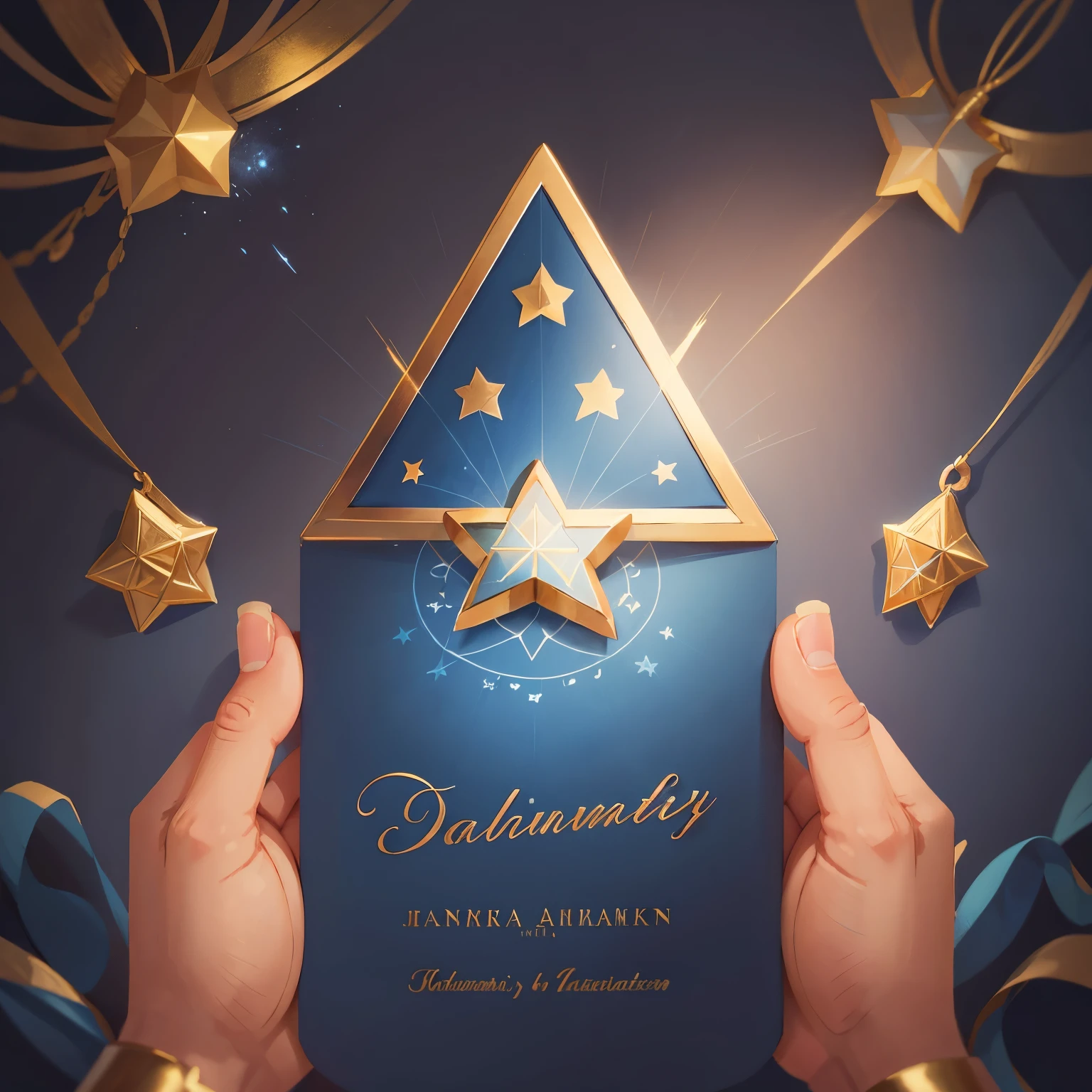 a close up of a blue and gold hanukh card with a star of david, by Julius Hatofsky, colors with gold and dark blue, by Emanuel Witz, by Harriet Zeitlin, 1128x191 resolution, background is heavenly, with a blue background, holiday, by Jakob Gauermann, by Niko Henrichon, by Helen Berman