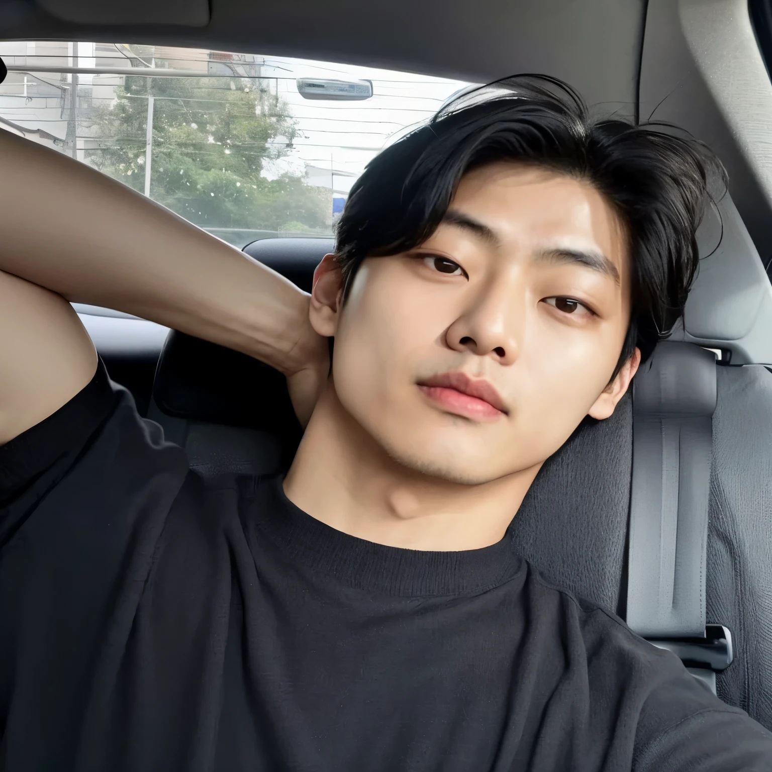 arafed asian man in a car with his arm on the back of the seat, kim mate hyung , south korean male, kim taehyung , kim taehyung, kim taehyung , male ulzzang, kim taehyung aesthetic, kim taehyung , wan adorable korean face, kim taehyung , kim taehyung , kim taeh, kim taehyung
