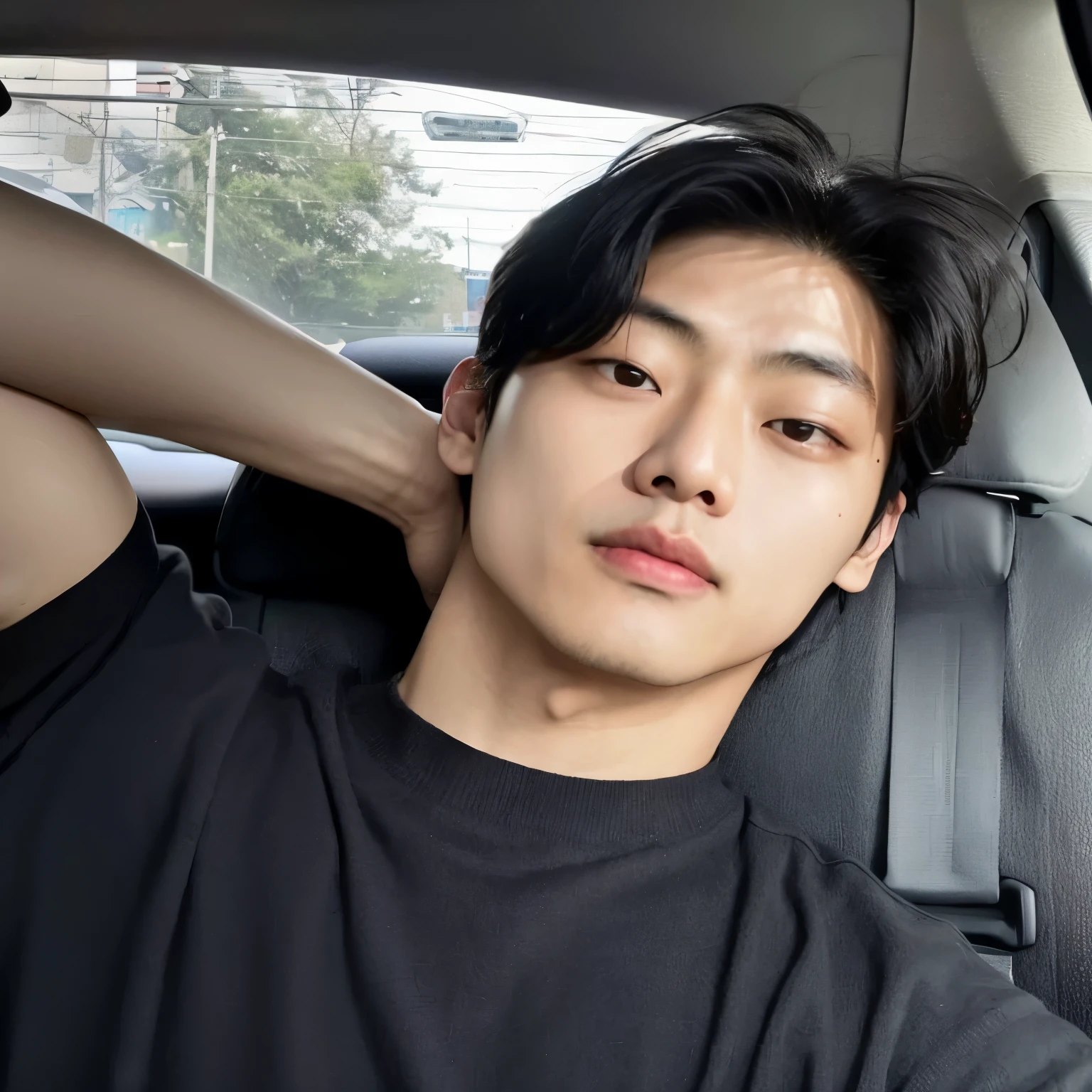 arafed asian man in a car with his arm on the back of the seat, kim mate hyung , south korean male, kim taehyung , kim taehyung, kim taehyung , male ulzzang, kim taehyung aesthetic, kim taehyung , wan adorable korean face, kim taehyung , kim taehyung , kim taeh, kim taehyung