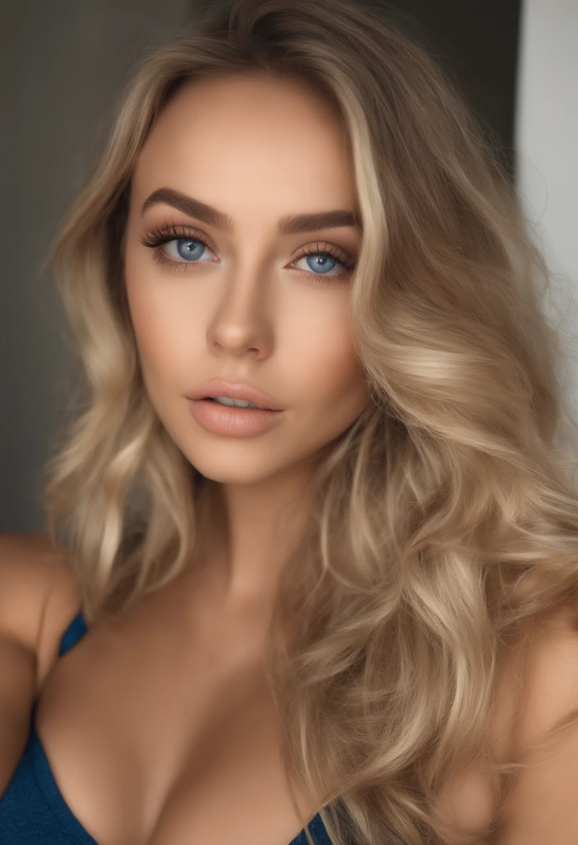 Oman with matching tank top and panties, fille sexy aux yeux bleus, Portrait Sophie Mudd, Portrait de Corinna Kopf, cheveux blonds et grands yeux, selfie of a young woman, ohne Maquillage, maquillage naturel, Look directly into the camera, Visage avec Artgram, dezentes Maquillage, Superbe photo du corps entier, dans la chambre, gros seins, Blonde, Latin