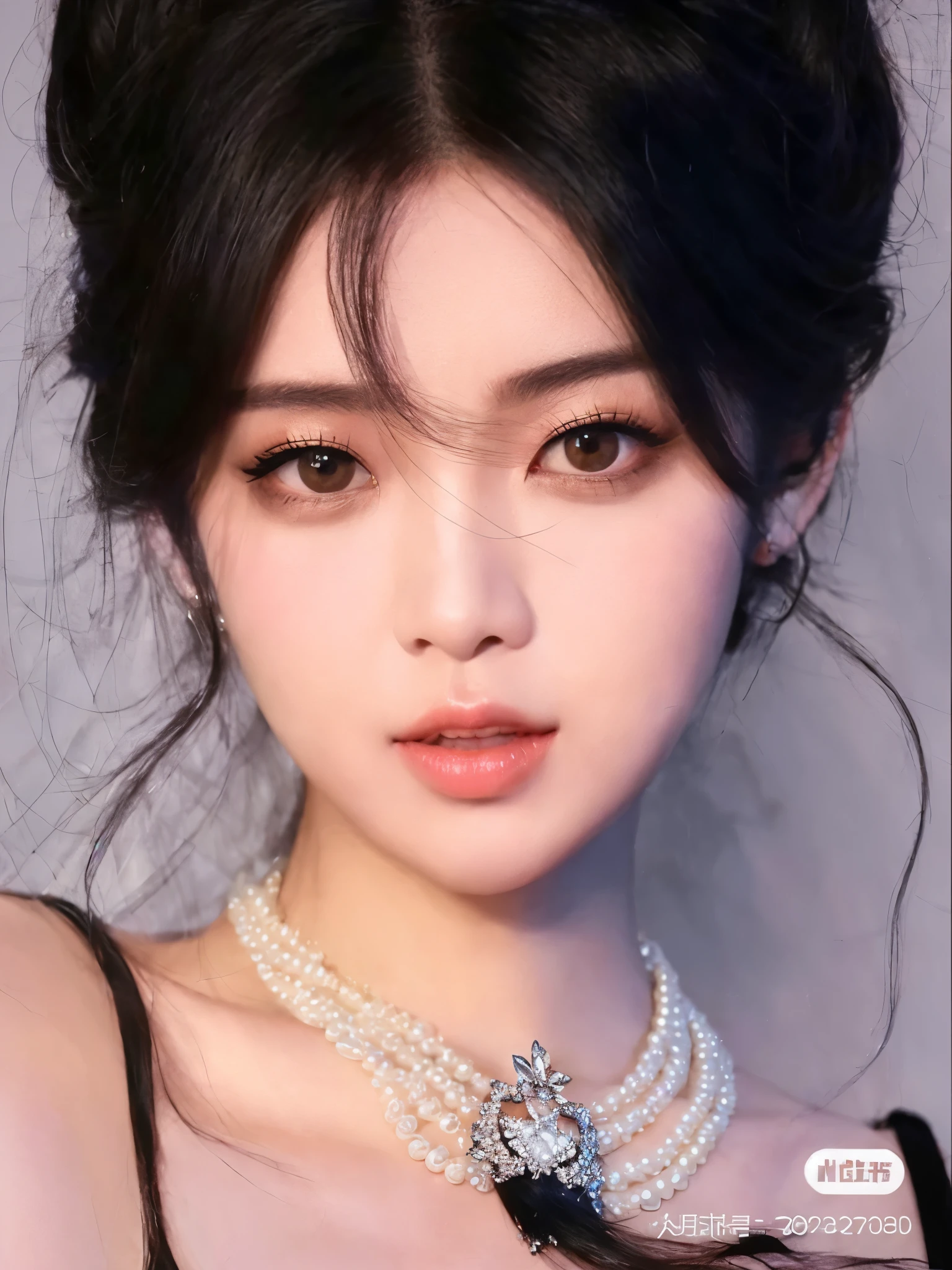 (ultra-realistic realism)、(illustratio)、(A high resolution)、(8K)、(The is very detailed)、(Best Illustration)、(Beautifully detailed eyes)、(top-quality)、(ultra - detailed)、(tmasterpiece)、(the wallpaper)、(A detailed face)、独奏、1 girl in、looking at viewert、finedetail、A detailed face、in the darkness nigth、deep shading、low tune、pureerosfaceace_V1、A smile、Long、Black shawl straight hair、46-point diagonal bangs, (Silk dress、long skirt)(cropped shoulders)The view of the castle、、Stand against the wall