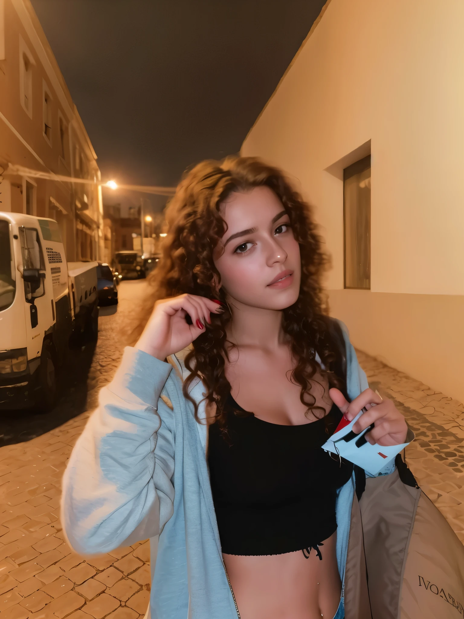 woman with long curly hair lying in bed with my stomach down , malika favre, by Nándor Katona, young woman in her 18s,  with haunted eyes and curly hair, 