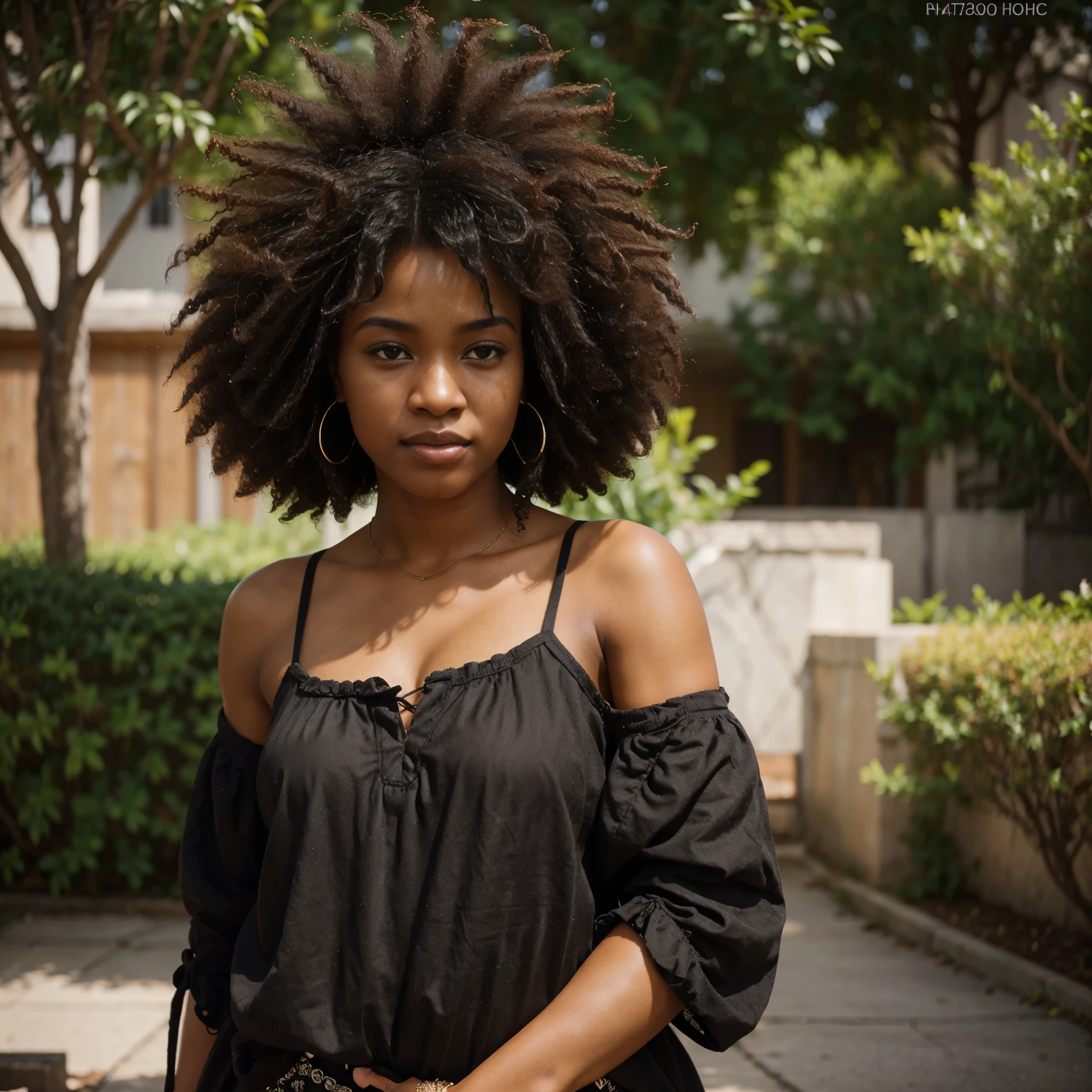 ((Photo)) ((ultra realistic)) of a black woman with ((afro hair)), beautiful, standing, posing for a photo.