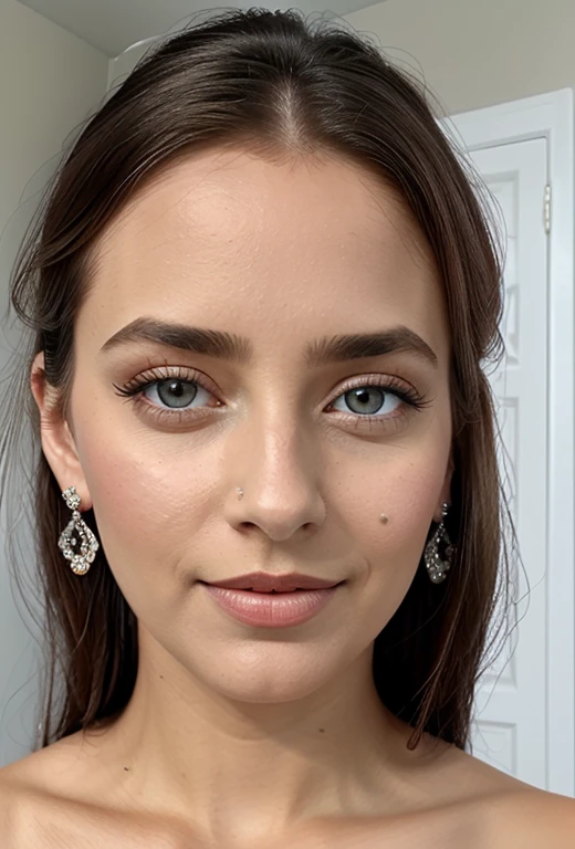 (masterpiece, best quality), intricate details, realistic, photorealistic, a close up of a woman wearing earrings, inspired by Emma Andijewska, draped in crystals, silver color, long earrings, sandra chevier, huge earrings, 2019, blue-eyed, platinum jewellery, earring, flawless structure, silver earring,
