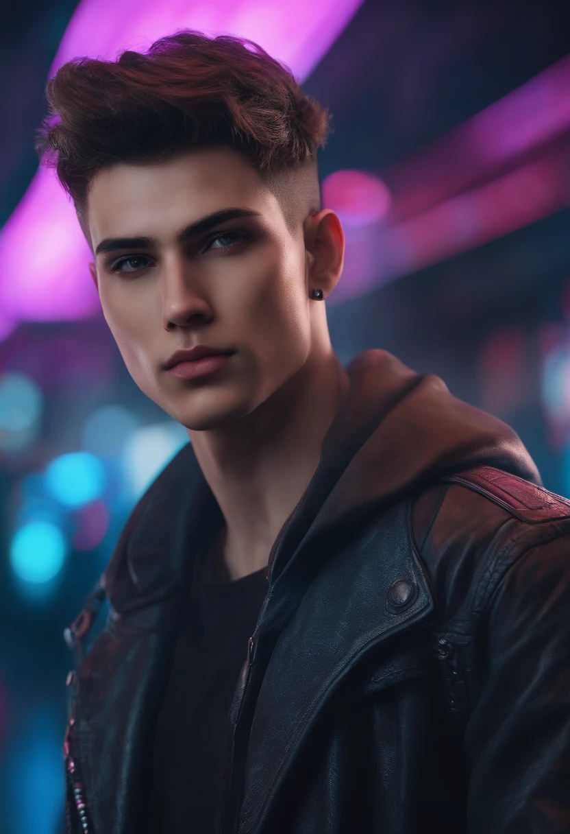 Change background cyberpunk handsome boy, realistic face, 8k, ultra realistic]