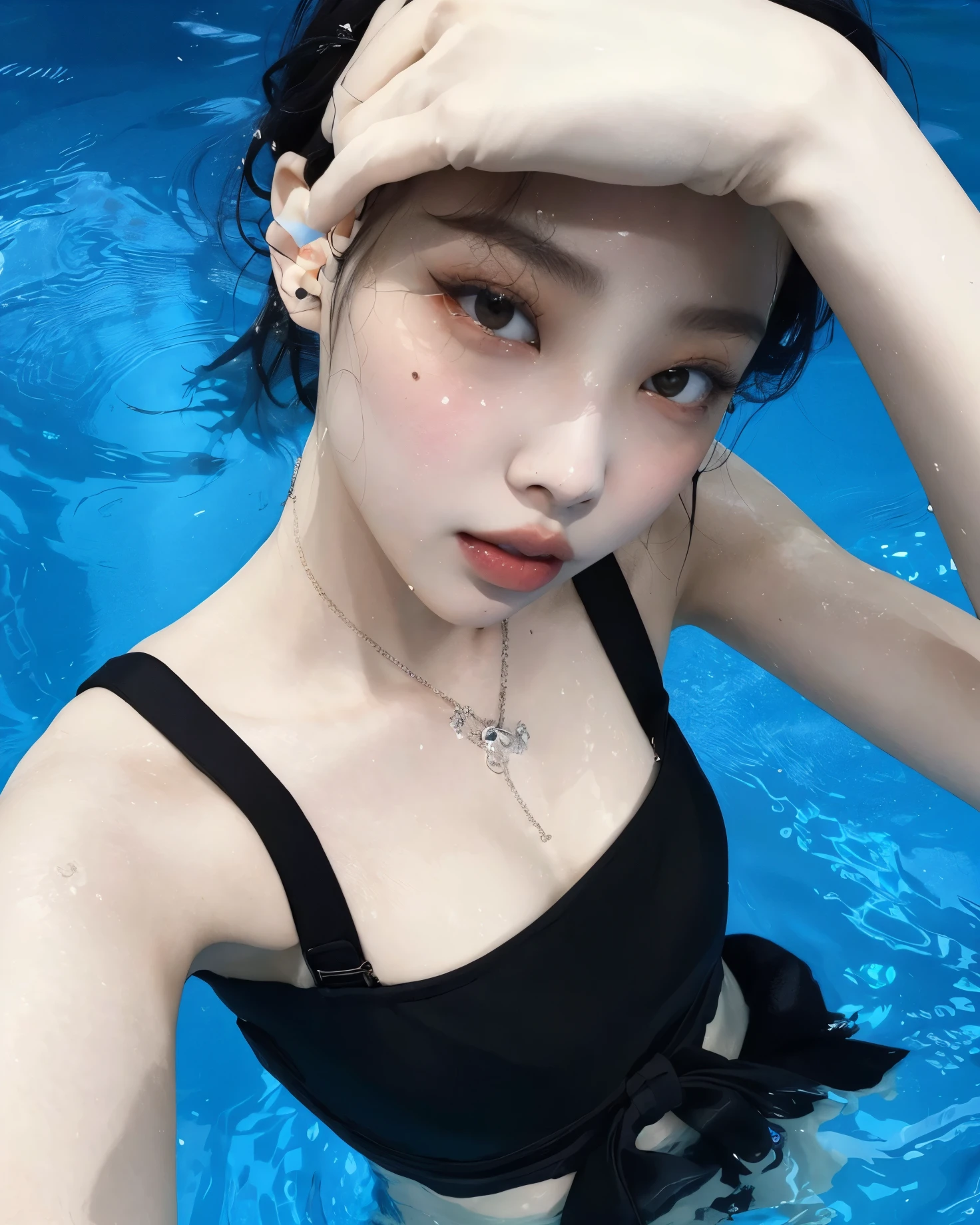 Jennie de top preto e saia preta em uma piscina, Jennie, pale porcelain white skin, Jennie blackpink (12x) extremely pale white skin, Jennie Kim