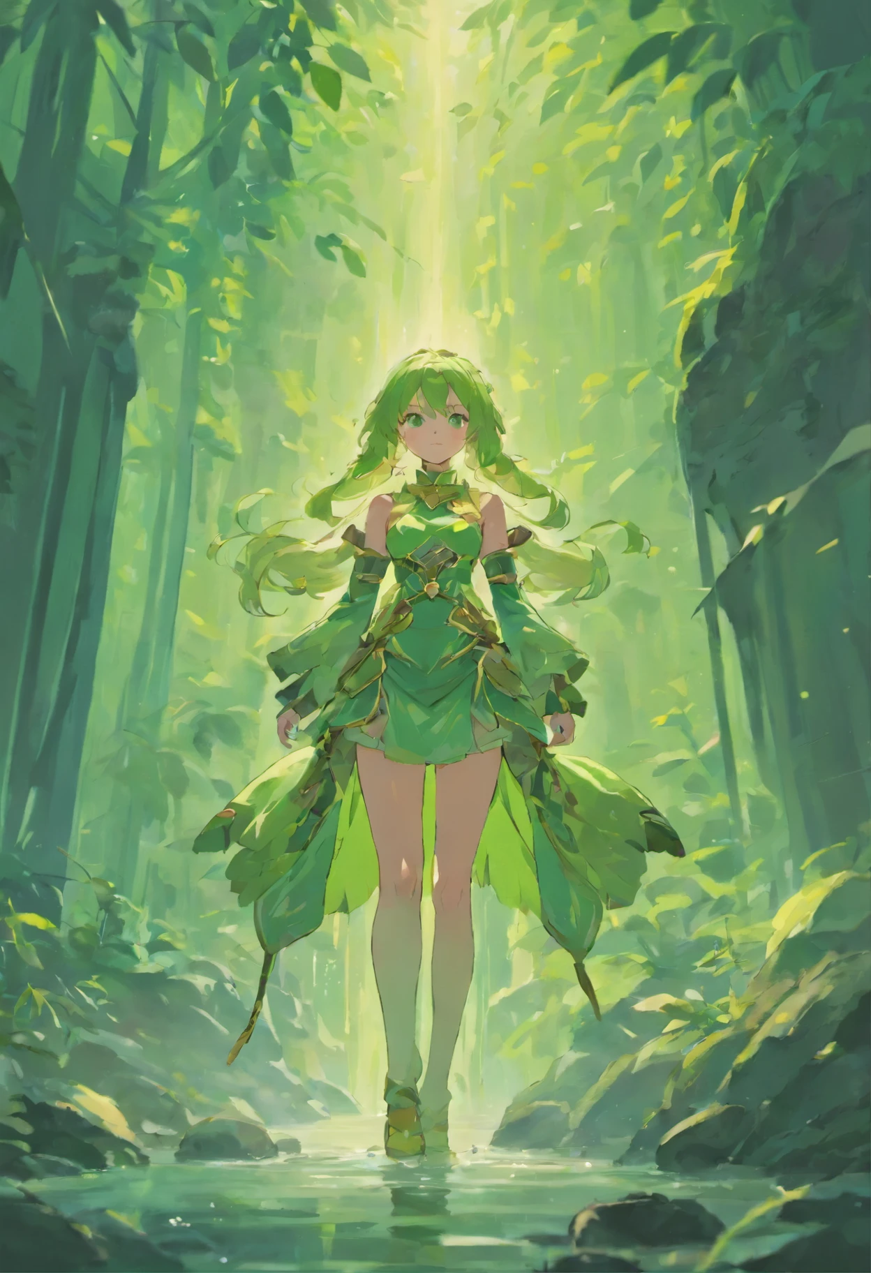 Waterfall conveys four adventurers natural fantasy landscape fairy green, golden ratio, animated detail, delicate, QuixelMegascans trend, perfect image, super high resolution, perfect composition, detailed, super color, (high detail skin: 1.2), 8k ultra high definition, DSLR camera, soft lighting, high quality, film grain, Fujifilm XT3, beautiful women in adventurer armor