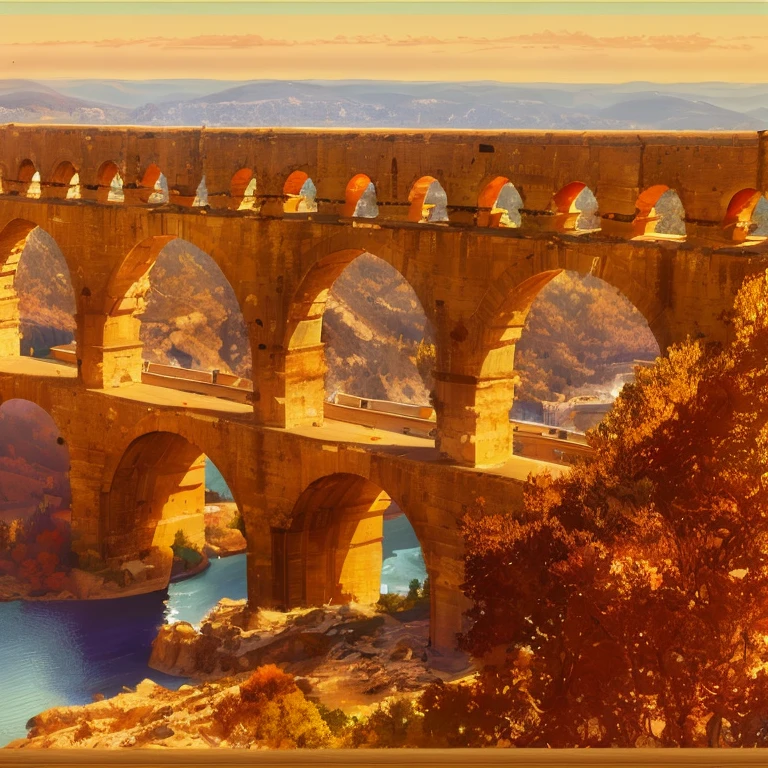 arafed bridge over a river with a train crossing it, aqueducts, aqueduct and arches, bridge, southern european scenery, traveling in france, a beautiful, by François Girardon, eye - level view, arc, lots of roman arches, overview, arches, by Robert Zünd, ( visually stunning, arcs, an beautiful