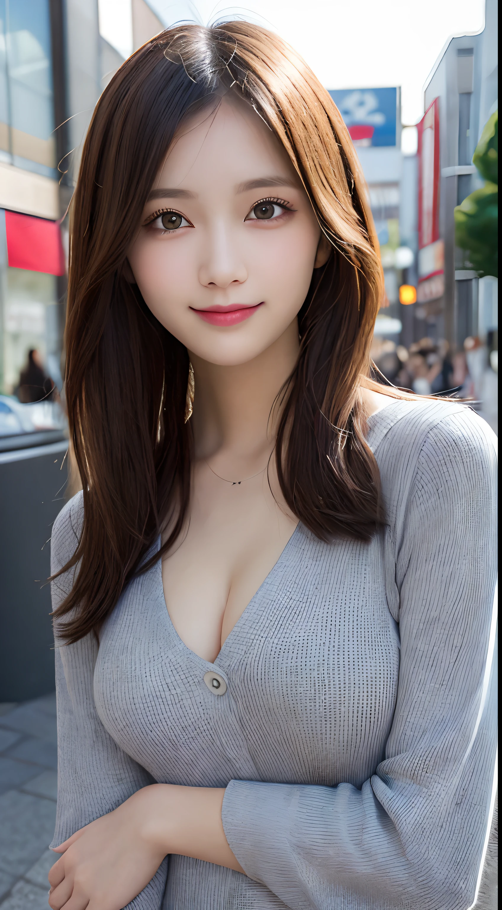 masutepiece, Best Quality, Illustration, Ultra-detailed, finely detail, hight resolution, 8K Wallpaper, Perfect dynamic composition, Beautiful detailed eyes, Women's Fashion Summer,Medium Hair,Small breasts natural color lip, Bold sexy poses,Smile,Harajuku、20 years girl、Cute、Sexy shot looking at camera