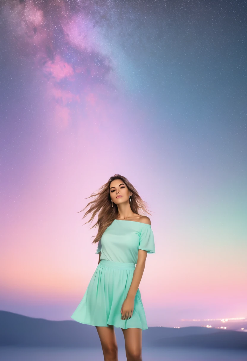 Marija pastel tones, stars full sky,