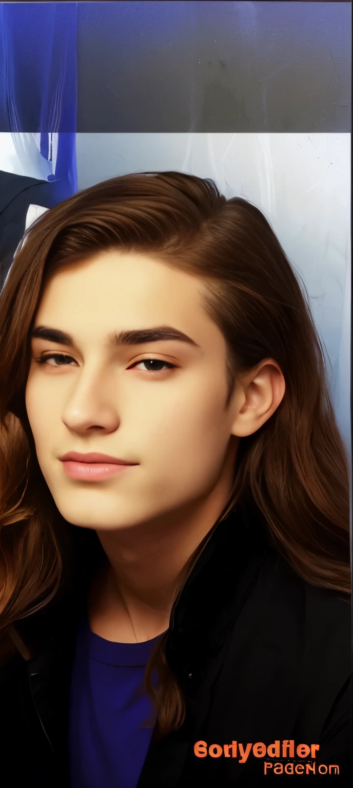 arafed young man with long hair and a black shirt is brushing her teeth, androgynous face, beautiful androgynous prince, androgynous male, delicate androgynous prince, tommy 1 6 , androgynous person, anato finnstark. perfect faces, handsome face, an epic non - binary model, perfect handsome face