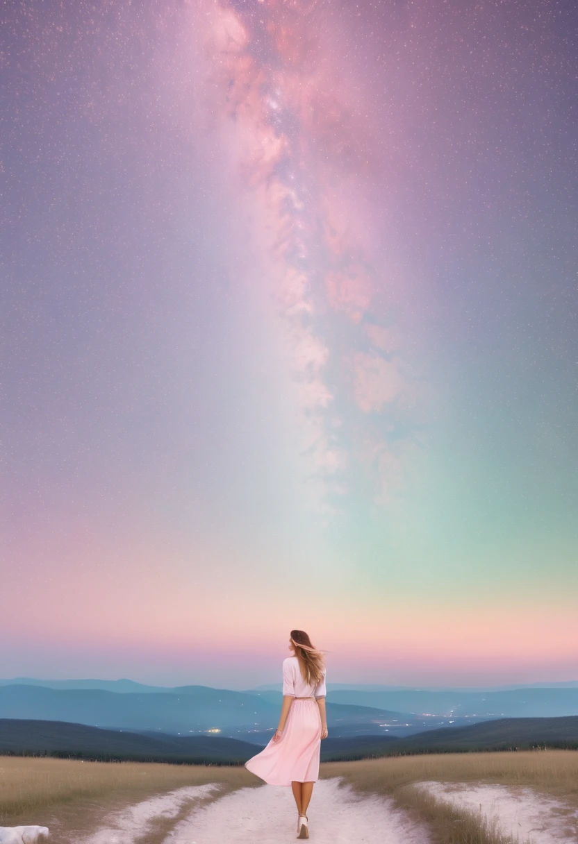 Marija pastel tones, stars full sky,