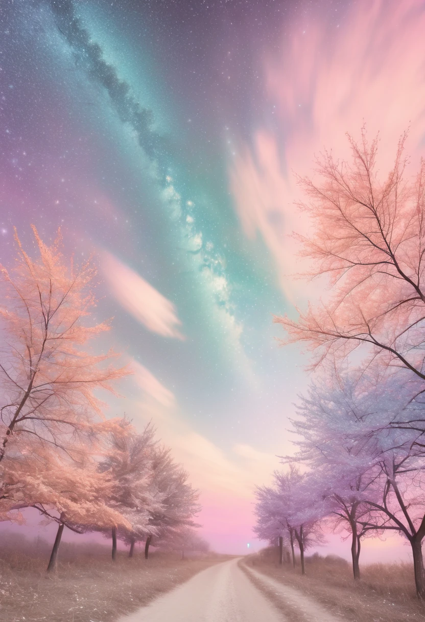 Marija pastel tones, stars full sky,