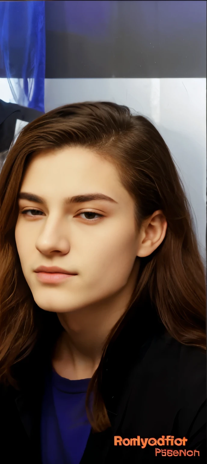arafed young man with long hair and a black shirt is brushing her teeth, androgynous face, beautiful androgynous prince, androgynous male, delicate androgynous prince, tommy 1 6 , androgynous person, anato finnstark. perfect faces, handsome face, an epic non - binary model, perfect handsome face