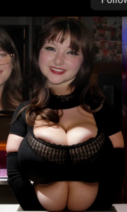 arafed image of a woman and a man posing for a picture, taken in the late 2000s, taken in the mid 2000s, taken in the late 2010s, taken in night club, around 1 , taken in the 2000s, non blurry, Big tits, huge tits, no clothes, sexy, cute, minimal clothes, thick, bbw, chubby stomach, thick nipples, nipple piercings, large areola, hard nipples, piercing through shirt, nipples hard through shirt, busty, major cleavage, naked, ripping through top, boobs spilling over sides, bra too tight, giant tits, extra wide hips, upper body zoom in, showing off huge tits, fat stomach, see through top, fat bbw, large areola showing