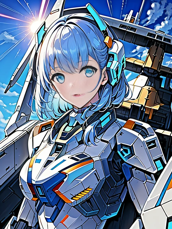 (Spaceship interior as background),(ultra high resolution, realistic, blue sky, photon mapping, radio city:1.3), SF,  fantasy,

[:girl, (White and blue mech suit:1.2), Upper body:0.2]

Pollie, Beautiful woman, highest quality, ultra high resolution, 8K, masterpiece, sharp focus,  Clear gaze