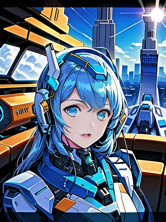 (Spaceship interior as background),(ultra high resolution, realistic, blue sky, photon mapping, radio city:1.3), SF,  fantasy,

[:girl, (White and blue mech suit:1.2), Upper body:0.2]

Pollie, Beautiful woman, highest quality, ultra high resolution, 8K, masterpiece, sharp focus,  Clear gaze