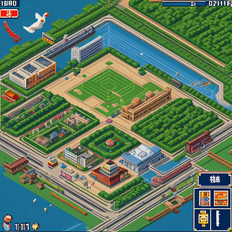 City development game pixel picture game material　Japan House、pixel art:1.5、bird&#39;s eye view、overhead view
