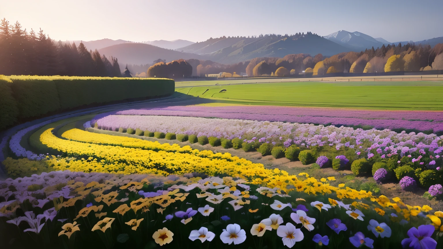 (((there are no humans))),pansyの花畑のクローズアップ , pansy, flower garden winter morning, background natural flower, an aesthetic field of flowers