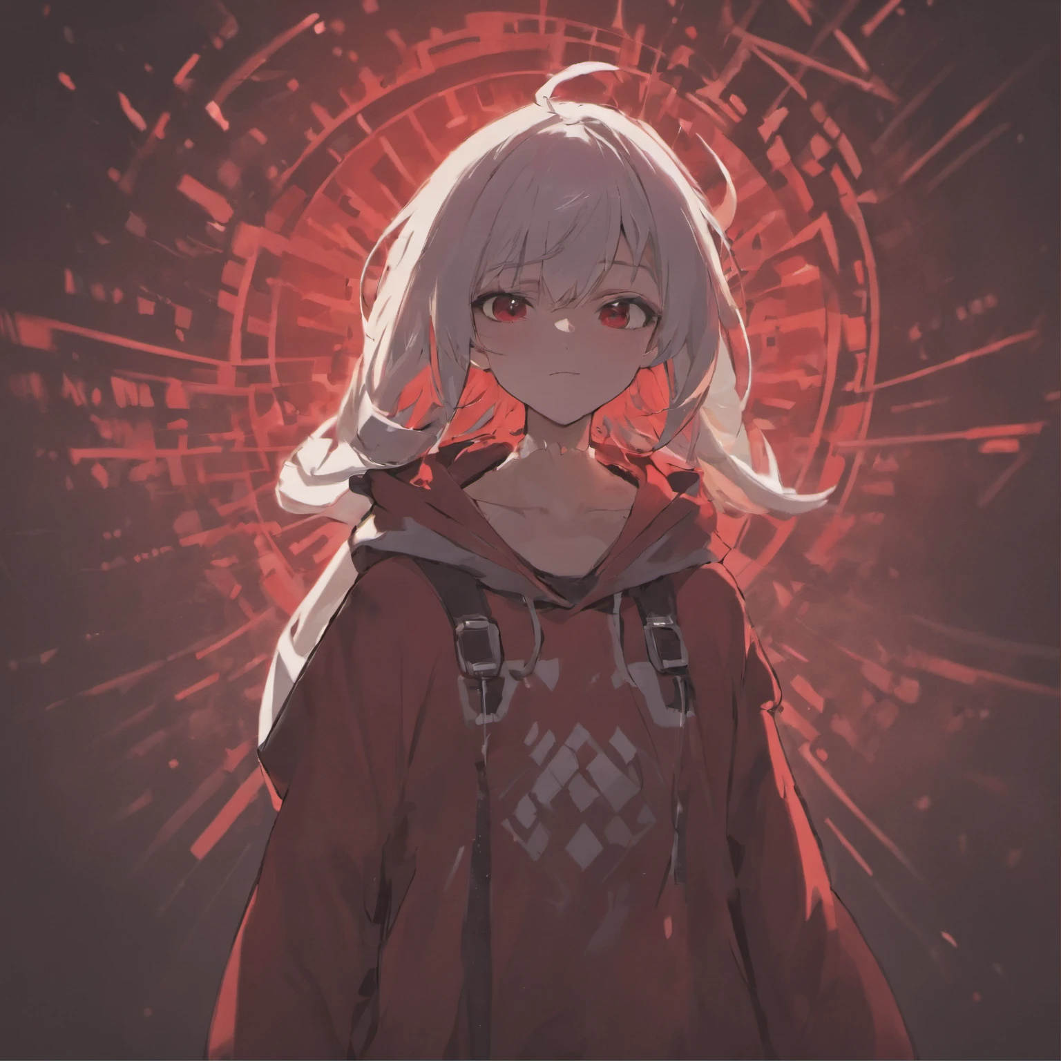 Concept art of a computer game character, blackandwhite, in two projections, An assassin man in a white hooded suit, evil look, evil smile, glowing red background, Simple black lines, simplified (masterpiece)