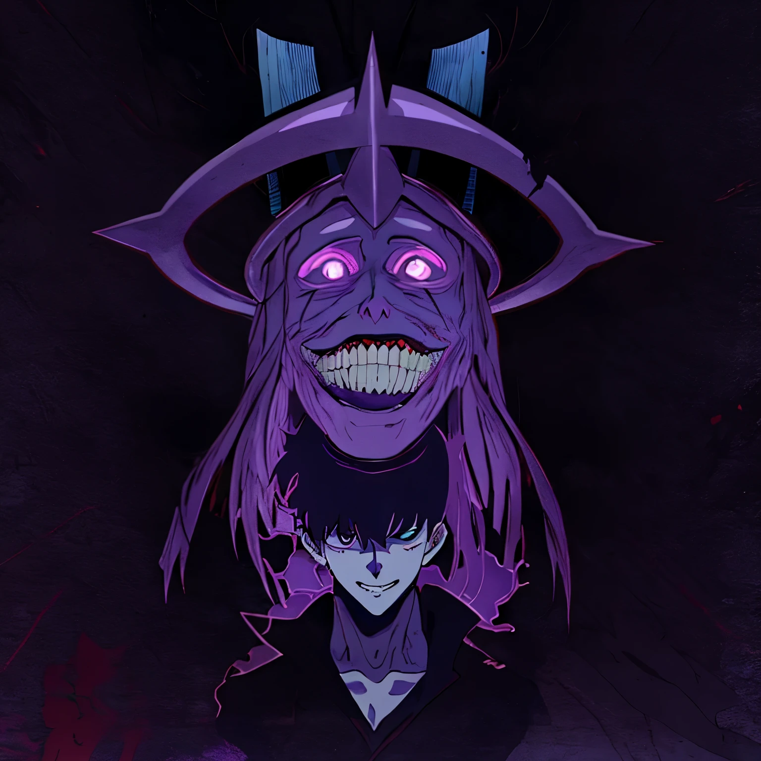 anime character statue of god in solo leveling, statue of god solo leveling, junji ito 4 k, best anime 4k konachan wallpaper, tokyo ghoul, soul eater, gapmoe yandere grimdark, twisted god with no face, malevolent smile, anime”, helltaker, badass composition, epic anime style, anime wallaper, evil grin, 8 0's horror anime, 2d, blue theme