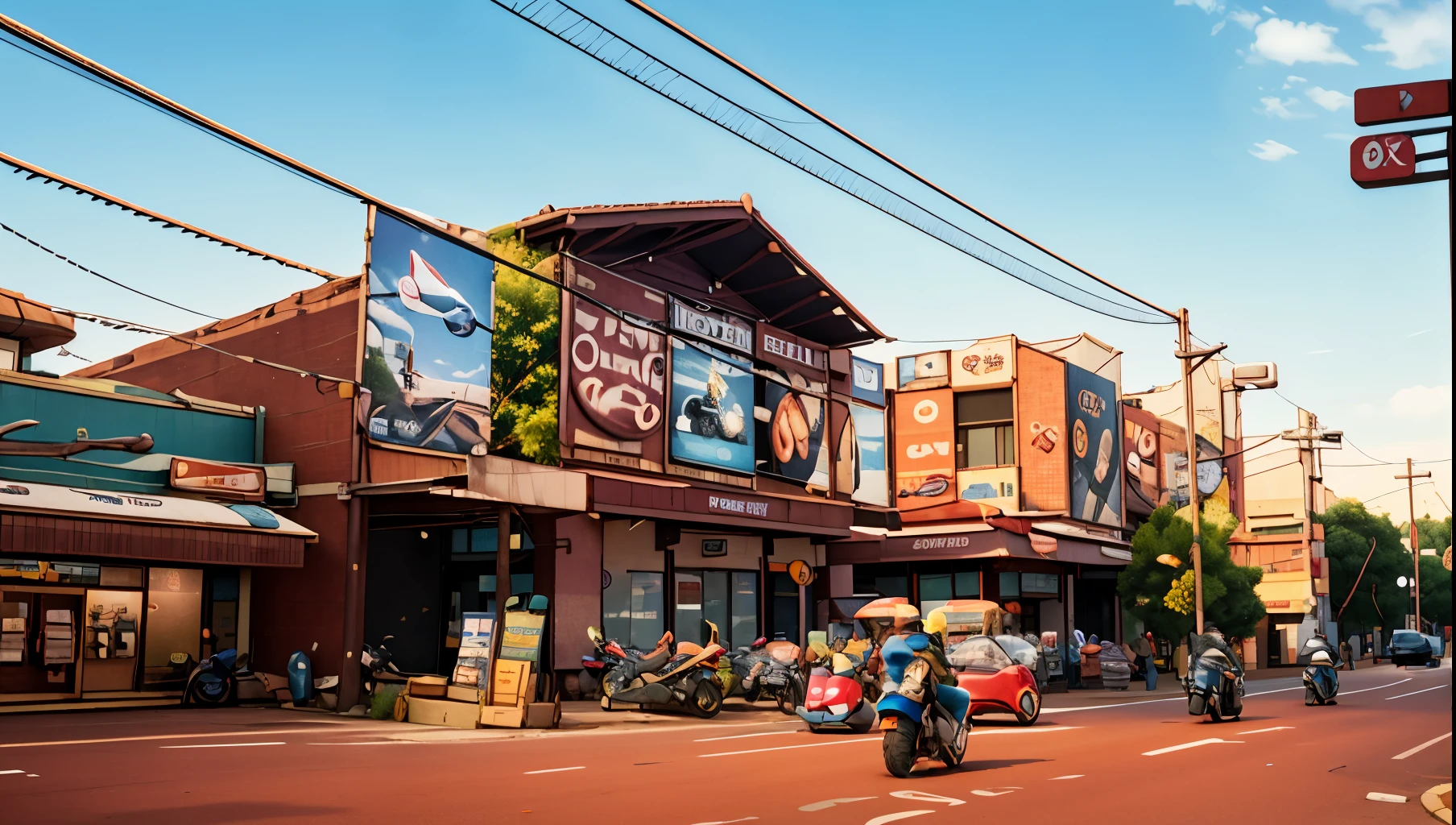 motorcycles are parked on the side of the road in front of a building, photo for a store, signboards, taken with sony alpha 9, centre image, shopping mall, stores, ad image, lots of shops, street level view, store, advertising photo, shops, colombo sri lankan city street, commercial billboard, real image, ads, old shops