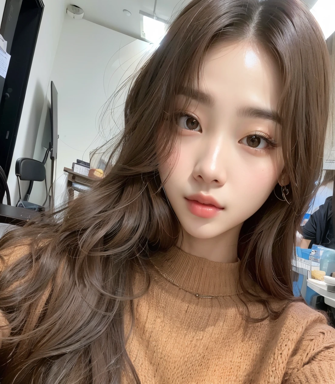 a close up of a woman com cabelo comprido wearing a sweater, Ulzzang, jaeyeon nam, jennie blackpink, Jinyoung Shin, young lovely korean face, maquiagem coreana popular, maquiagem sul-coreana popular, coreana, com cabelo comprido, linda jovem coreana, adorable and pale korean face, linda jovem coreana, bae suzy, cabelos longos de cor castanha, linda mulher sul-coreana