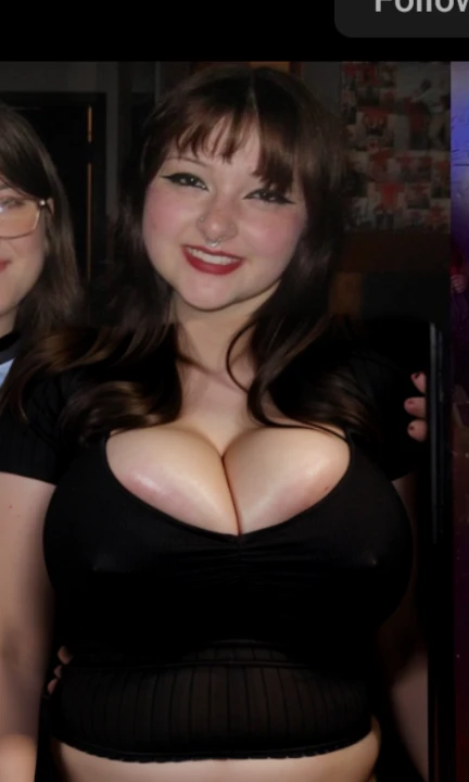 arafed image of a woman and a man posing for a picture, taken in the late 2000s, taken in the mid 2000s, taken in the late 2010s, taken in night club, around 1 , taken in the 2000s, non blurry, Big tits, huge tits, no clothes, sexy, cute, minimal clothes, thick, bbw, chubby stomach, thick nipples, nipple piercings, large areola, hard nipples, piercing through shirt, nipples hard through shirt, busty, major cleavage, naked, ripping through top, boobs spilling over sides, bra too tight, giant tits, extra wide hips, upper body zoom in, showing off huge tits, fat stomach, see through top, fat bbw, large areola showing