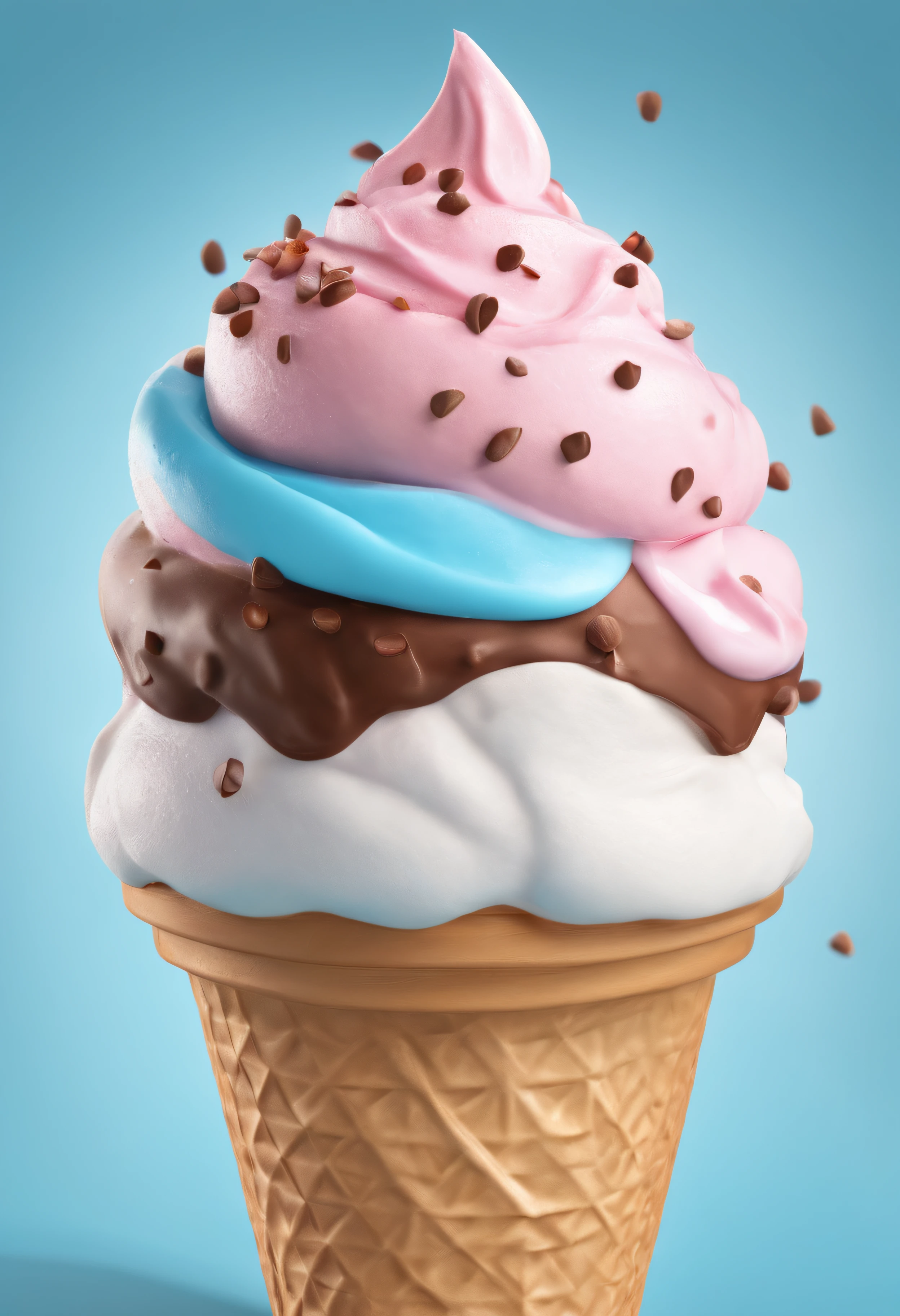 Cono de helado de dibujos animados con una cara feliz y una parte superior rosa, Cono de helado, Lindo renderizado 3D, Helado, Cono de gofre azul, comer helado, illustration!, HD Illustration, comer hielo - crema, Shutterstock, funny illustration, helado al lado, istock, Weird and funny illustration, conos de helado, stock illustration, Lindo! c4d, art toy