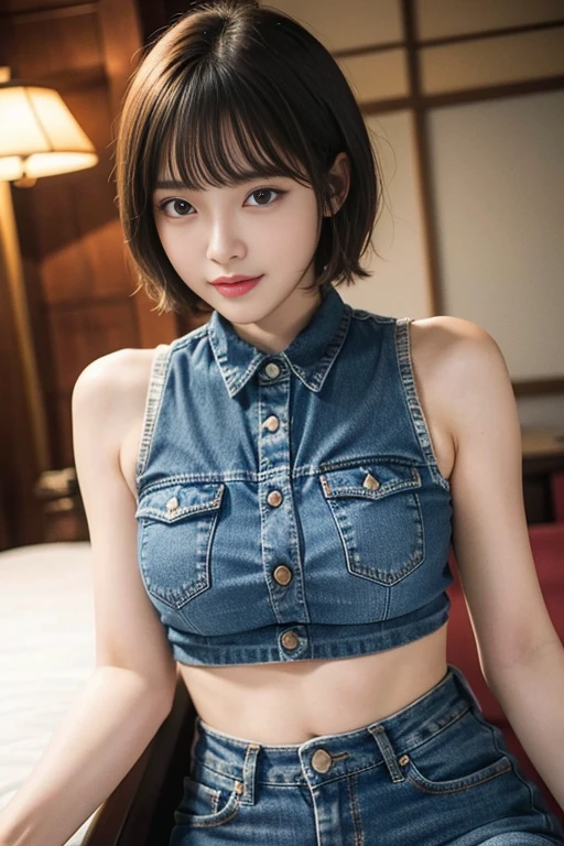 short cut hair,beautiful,K-POP idol,japanese idol,japanese actress,High resolution,beautiful skin,8K,RAW photo,highest quality,masterpiece,realistic,photo-realistic,clear,professional lighting,beautiful顔,highest quality,超High resolution,whole body,sexy,beautiful歯列, beautiful唇,smile,denim mini skirt,Beer