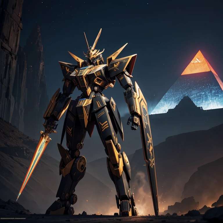 Anubi, armatura mecha nera, piramide tecnologica,