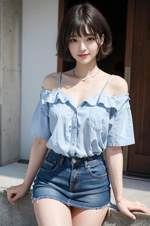 Japanese、18-year-old、Very slim、((Smiling))、Summer clothing